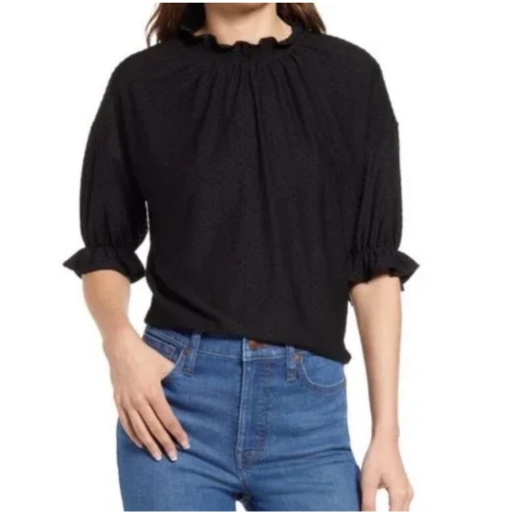 Madewell Clipdot Ruffle Top NWOT